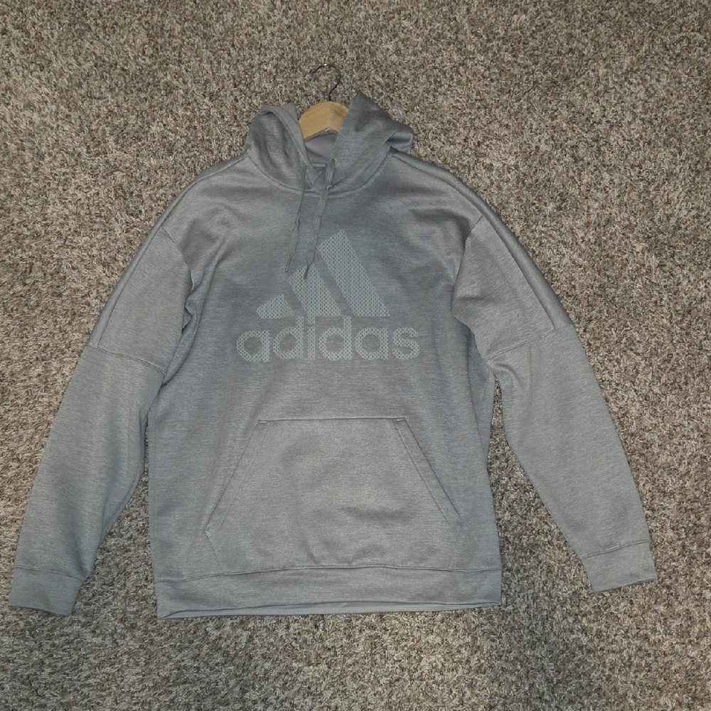 Adidas Men's Gray Logo Hoodie